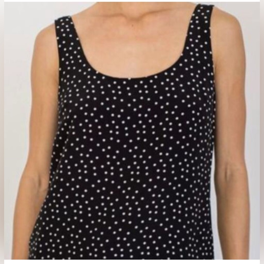 AYR The First Thing Black Scooneck Silk Blend Tank Top Black & White Micro Dot